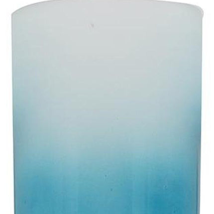 18" Blue White And Gold Ombre Glass And Aluminum Pedestal Table Vase