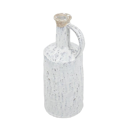 13" White Terracotta Cylinder Jug Vase