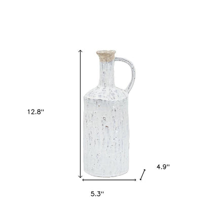 13" White Terracotta Cylinder Jug Vase
