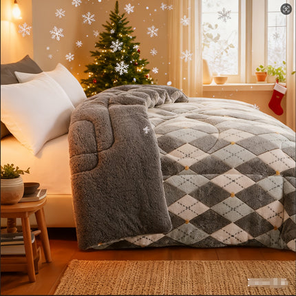 1pc Luxury Double-Sided Winter Quilt, Floral and Geometric Design, Quilting Process,