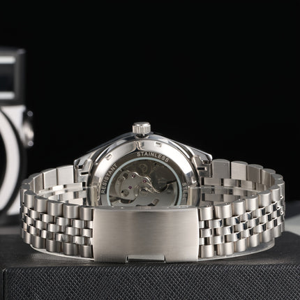 Men's Mechanical Watches With Solid Steel Watchband, Waterproof Automatic Wristwatch