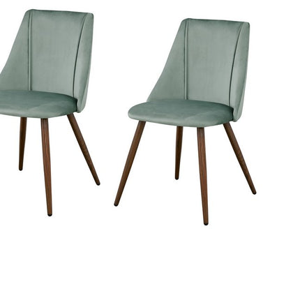 Set of Two Sage and Brown Upholstered Velvet Dining Side Chairs