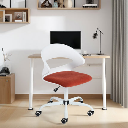 White and Brick Red Adjustable Height Swivel Rolling Office Chair