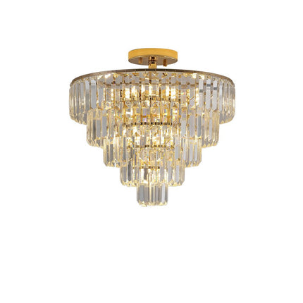 Gold Ten Light Metal Semi-Flush Chandelier With Gold Shades