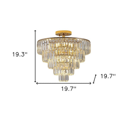 Gold Ten Light Metal Semi-Flush Chandelier With Gold Shades