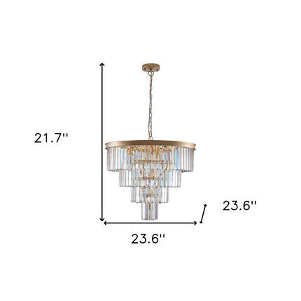 Gold Twelve Light Metal Chandelier With Gold Shades