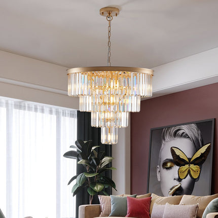 Gold Twelve Light Metal Chandelier With Gold Shades