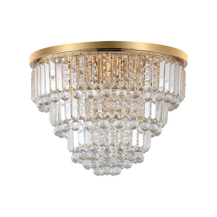 Gold Six Light Crystal Flush Chandelier With Gold Shades