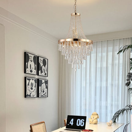 Gold Eleven Light Metal Chandelier With Gold Shades