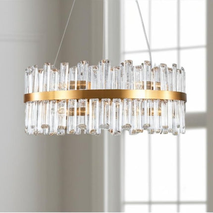 Gold Twelve Light Metal Chandelier With Gold Shades