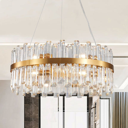 Gold Twelve Light Metal Chandelier With Gold Shades