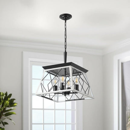 White Four Light Metal Chandelier With White Shades