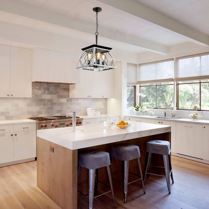 White Four Light Metal Chandelier With White Shades