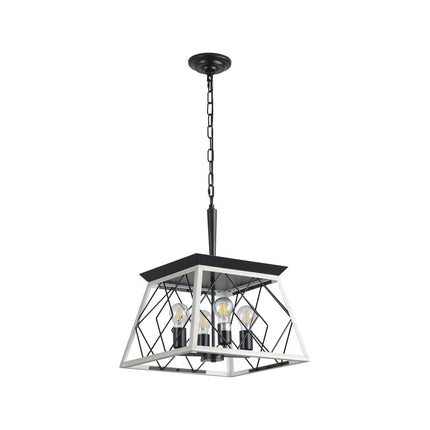 White Four Light Metal Chandelier With White Shades