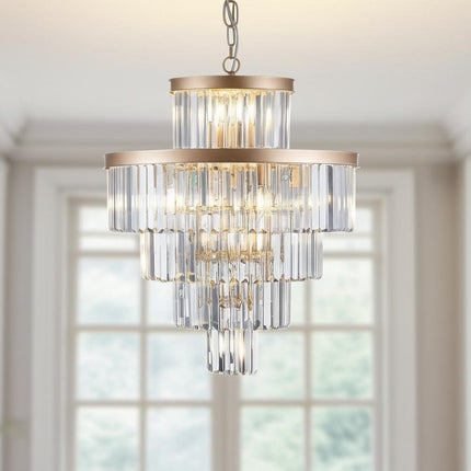 Gold Multi Light Metal Chandelier With Gold Shades