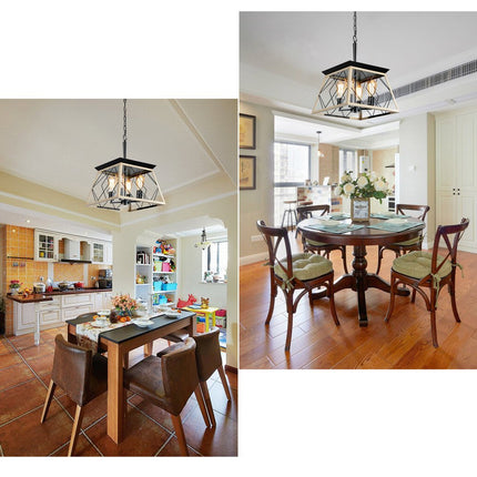 Oak Four Light Metal Chandelier With Oak Shades