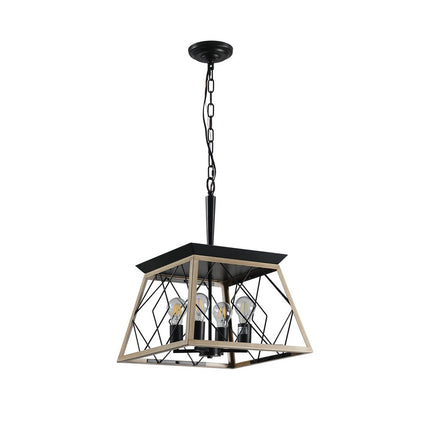 Oak Four Light Metal Chandelier With Oak Shades