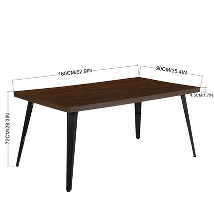 63" Dark Brown and Black Wood and Steel Dining Table