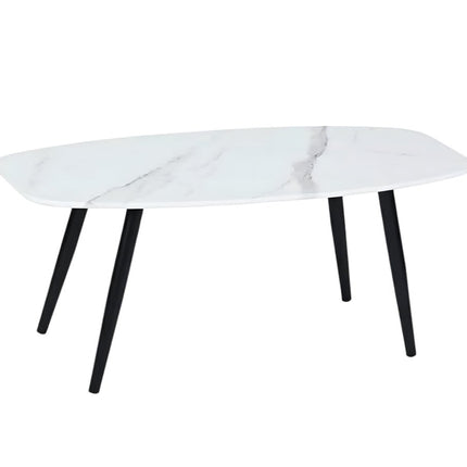 43" White and Black Faux Marble And Steel Coffee Table