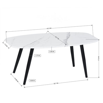 43" White and Black Faux Marble And Steel Coffee Table