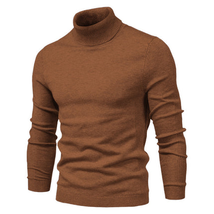 Winter Turtleneck Sweater Fashion Slim Fit Solid Color Pullover Knitted Top Men's Clothing