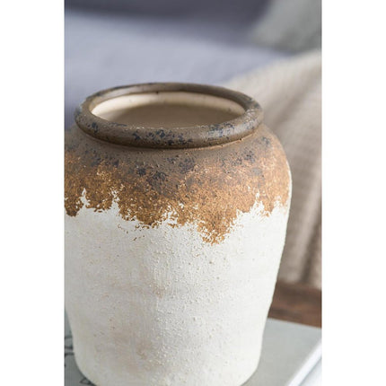8" Brown And White Color Block Ceramic Round Table Vase