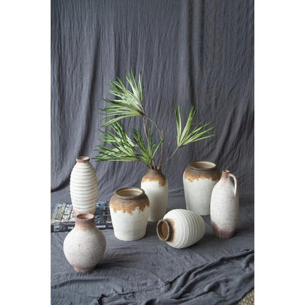 8" Brown And White Color Block Ceramic Round Table Vase