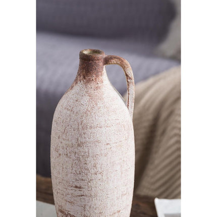 12" Brown And White Ceramic Round Jug Vase
