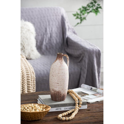 12" Brown And White Ceramic Round Jug Vase