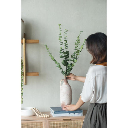 12" Brown And White Ceramic Round Jug Vase
