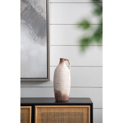 12" Brown And White Ceramic Round Jug Vase