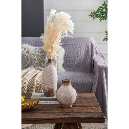 12" Brown And White Ceramic Round Jug Vase