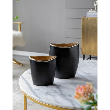 8" Black And Gold Cast Aluminum Oval Table Vase