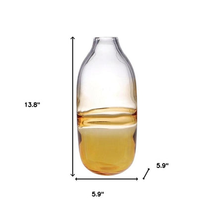 14" Clear And Amber Ombre Glass Round Table Vase
