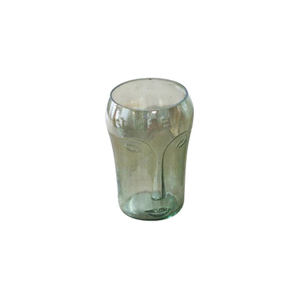 Set of Two Light Green Glass Modern Abstract Faces Table Vases