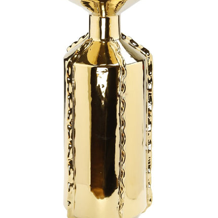 21" Gold Trumpet Ceramic Table Vase With Sculptural Details
