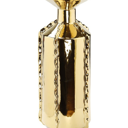 21" Gold Trumpet Ceramic Table Vase With Sculptural Details