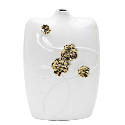 14" White Floral Ceramic Table Vase With Sculptural Details