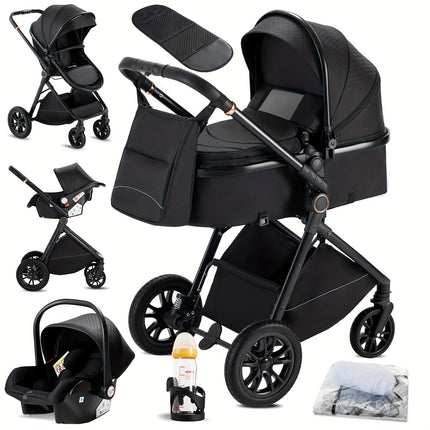 Complete Set of a 3-In-1 Stroller, Buggy, And Baby Bed with a One-Click Folding Feature, Designed for Newborns