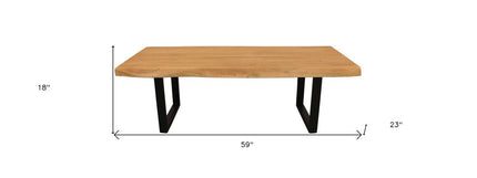 59" Natural And Black Solid Wood And Iron Live Edge Coffee Table
