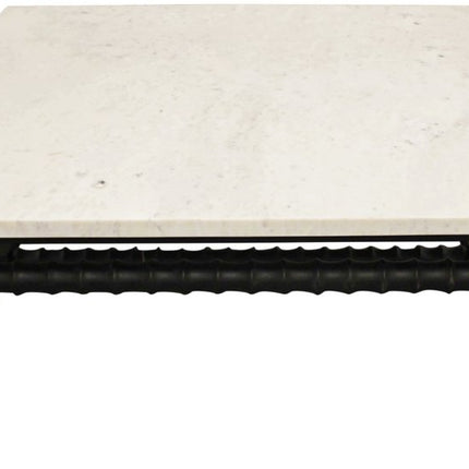 48" White And Black Genuine Marble And Solid Wood Square Coffee Table