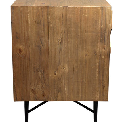 28" Natural Two Drawer Distressed Carved Geometric Solid Wood Nightstand