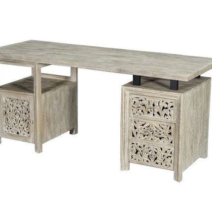 68" Gray Solid Wood Writing Desk With Three Drawers