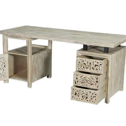 68" Gray Solid Wood Writing Desk With Three Drawers