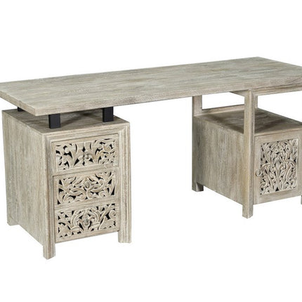 68" Gray Solid Wood Writing Desk With Three Drawers