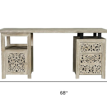68" Gray Solid Wood Writing Desk With Three Drawers