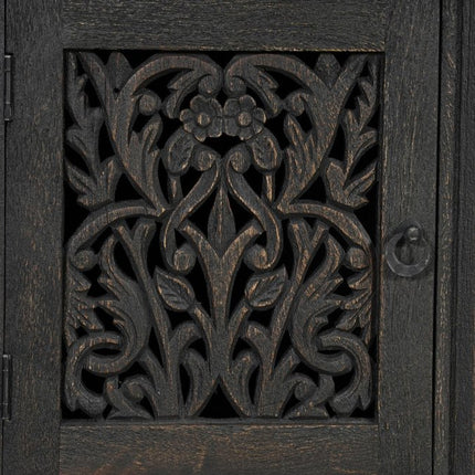 68" Black Carved Floral Scroll Solid Wood Computer Desk With Three Drawers