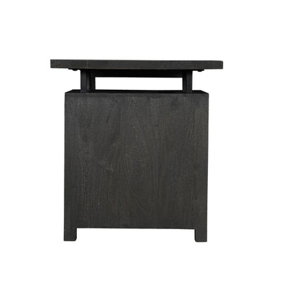 68" Black Carved Floral Scroll Solid Wood Computer Desk With Three Drawers