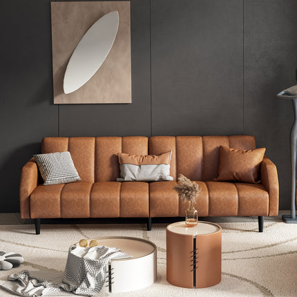 Leather Futon Sofa Bed Couch, Piano Key Design 78" Queen Futon Set, Adjustable Backrest