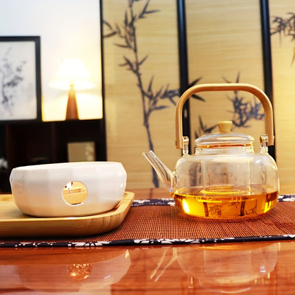 2pcs Glass Teapot With Infuser And Ceramic Heater Set. Heat-resistant Glass Teaware